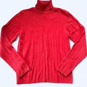 Vintage Talbots Red 100% Cotton Ribbed Turtleneck Size M
